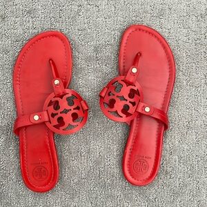 Red Tory Burch logo sandals